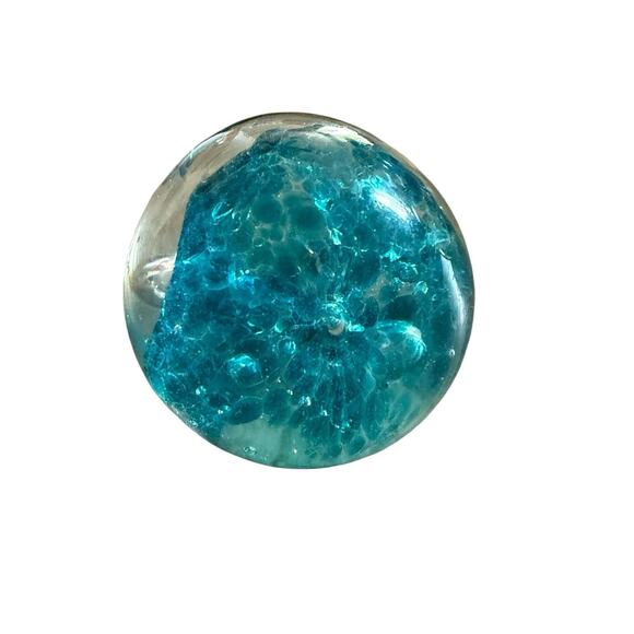 Vintage Hand Blown Art Glass Blue Controlled Bubble Paperweight India 2.25" - Picture 3 of 5